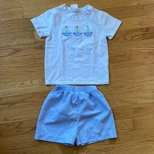 Stitchy Fish Appliqué Sailboat Short Set - 2T